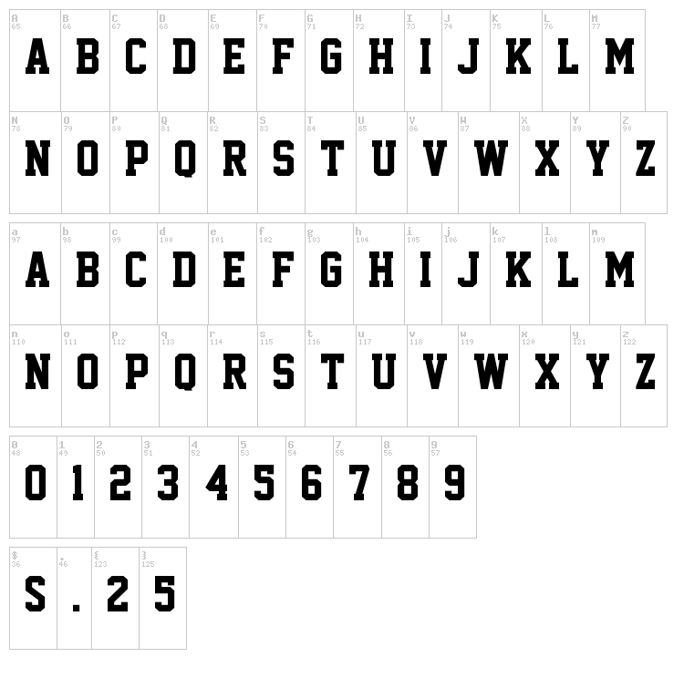 Superstar M54 font map